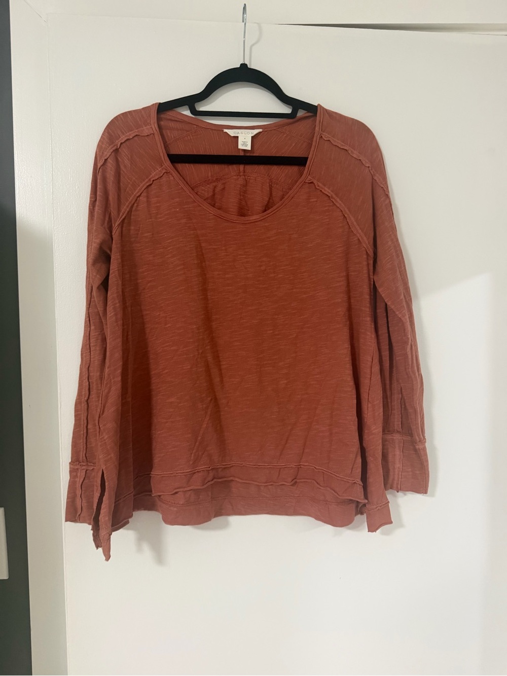 Caslon Relaxed Scoop Neck Long Sleeve Top - Rust